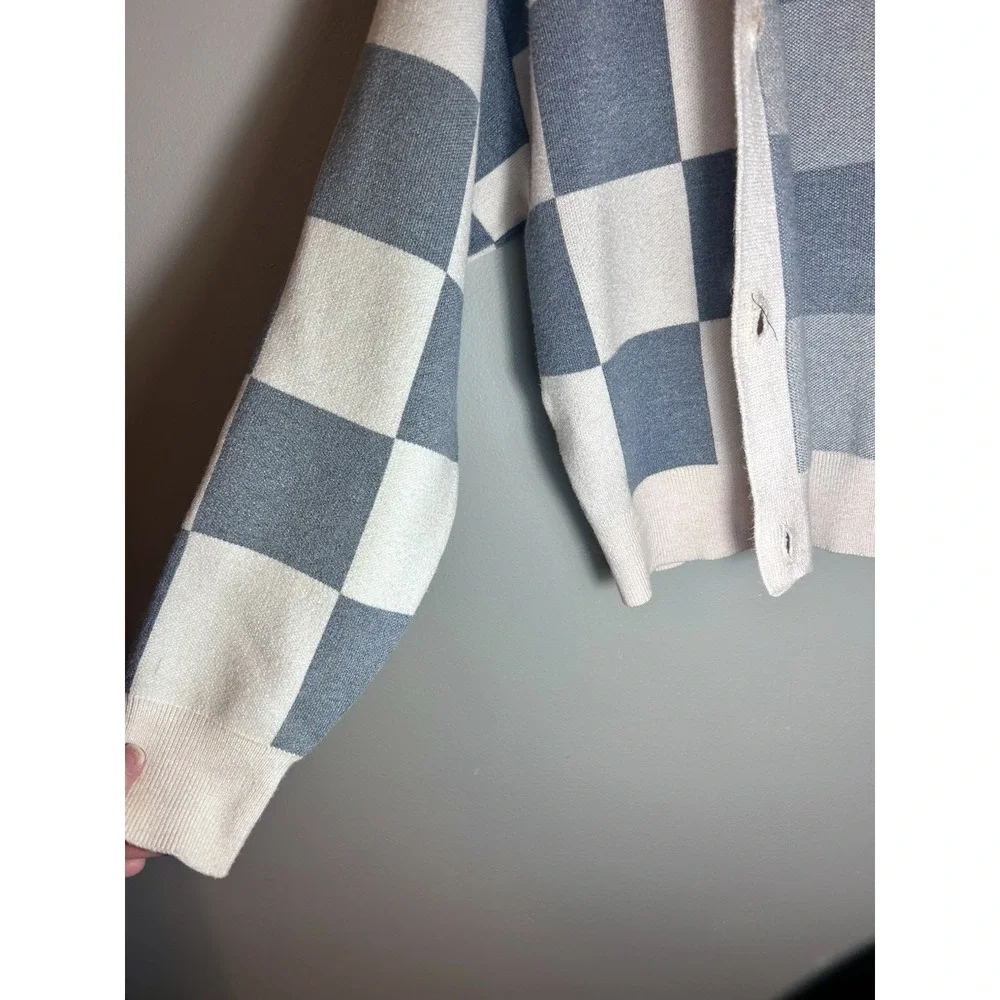 Willow‎ And Wind XS Checkered Cardigan Ivory/grey. Valentine's Girly Slay Crop - Picture 14 of 16